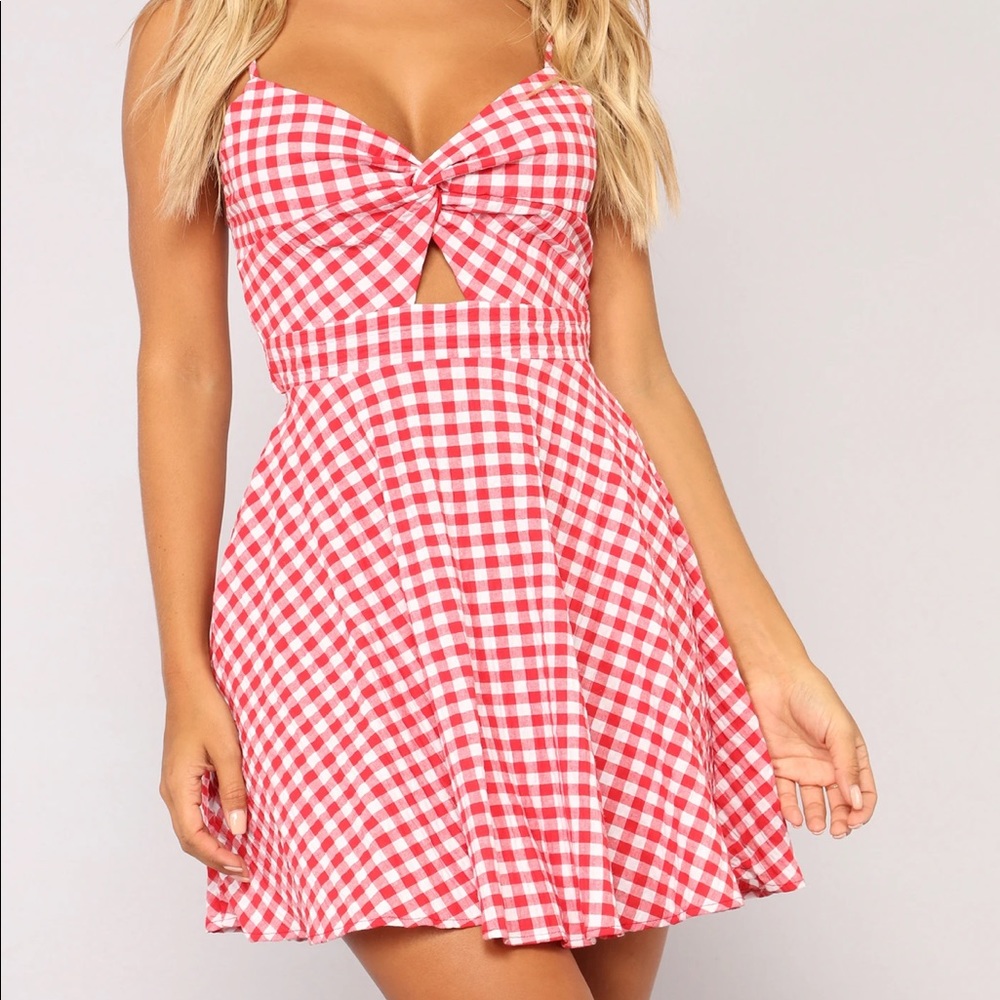 White and red checkered skater dress size M